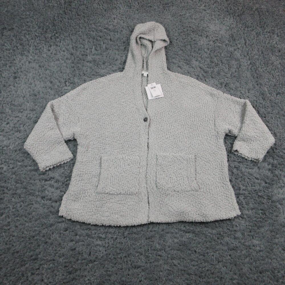 J Jill Sleep Jacket Womens XL Petite Gray Hooded Pockets Fleece Mid-Length NWT